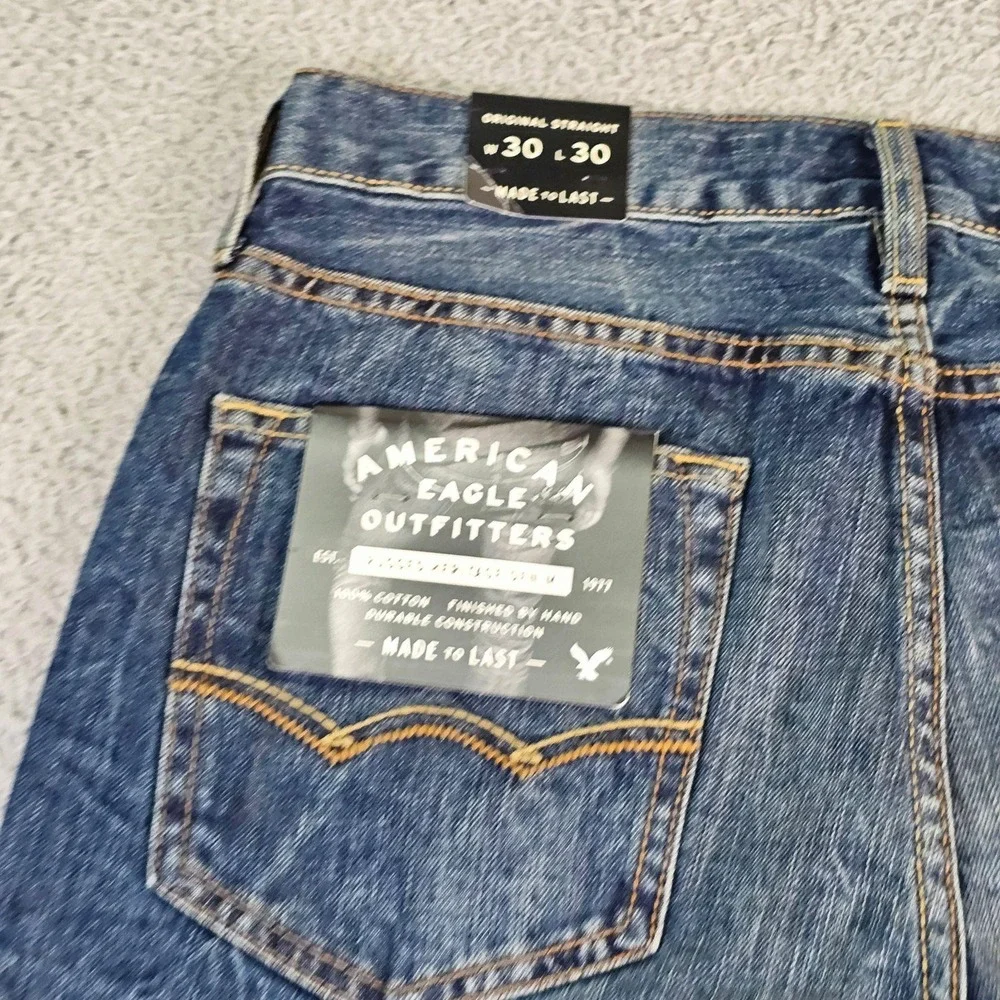 American Eagle Original Straight Jeans Mens 30x30 Blue Medium Vintage Wash Denim